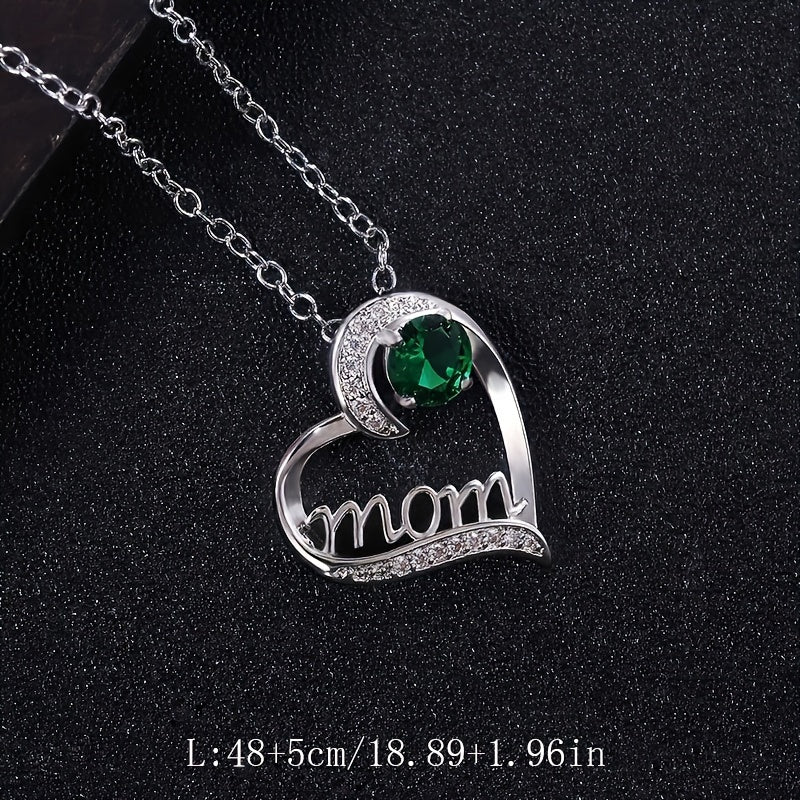 Heart Shape Rhinestone Mom Pendant Necklace Mother's Gift For Women
