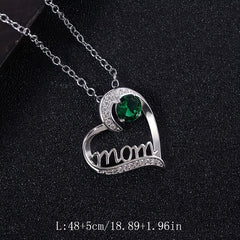 Heart Shape Rhinestone Mom Pendant Necklace Mother's Gift For Women