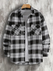 Plaid Print Men's Casual Button Up Long Sleeve Shirt With Pockets