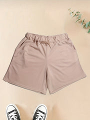  Solid Elastic Drawstring Stretch Shorts