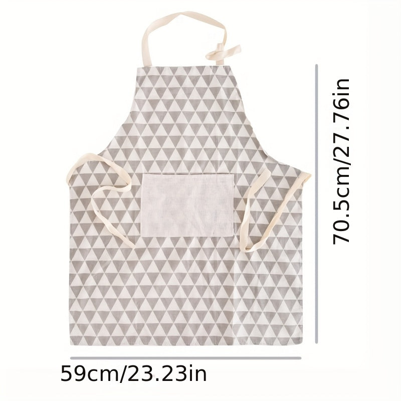 Fashionable Geometric Plaid Linen Apron with Pocket