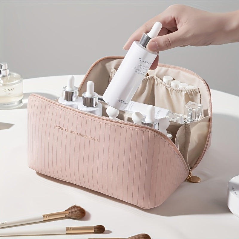 Large Capacity Travel Cosmetic Bag PU Leather Waterproof Women Portable Makeup