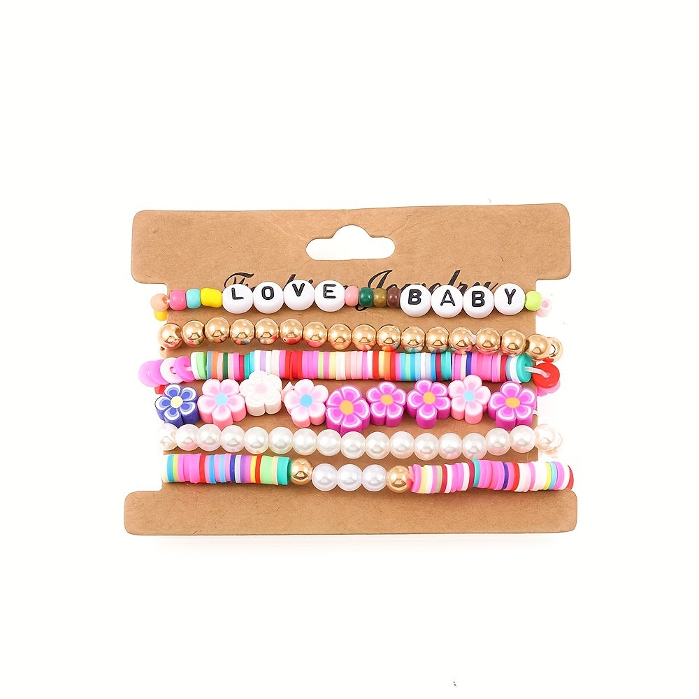 Colorful Soft Pottery Beaded Bracelet Stretch Stacking Bracelets For Girls