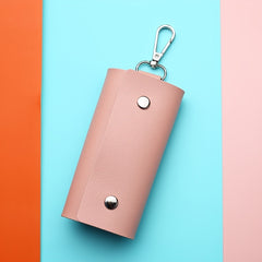Unisex PU Leather Keychain Car Key Holder Snap Closure Bag Key Ring Pouch