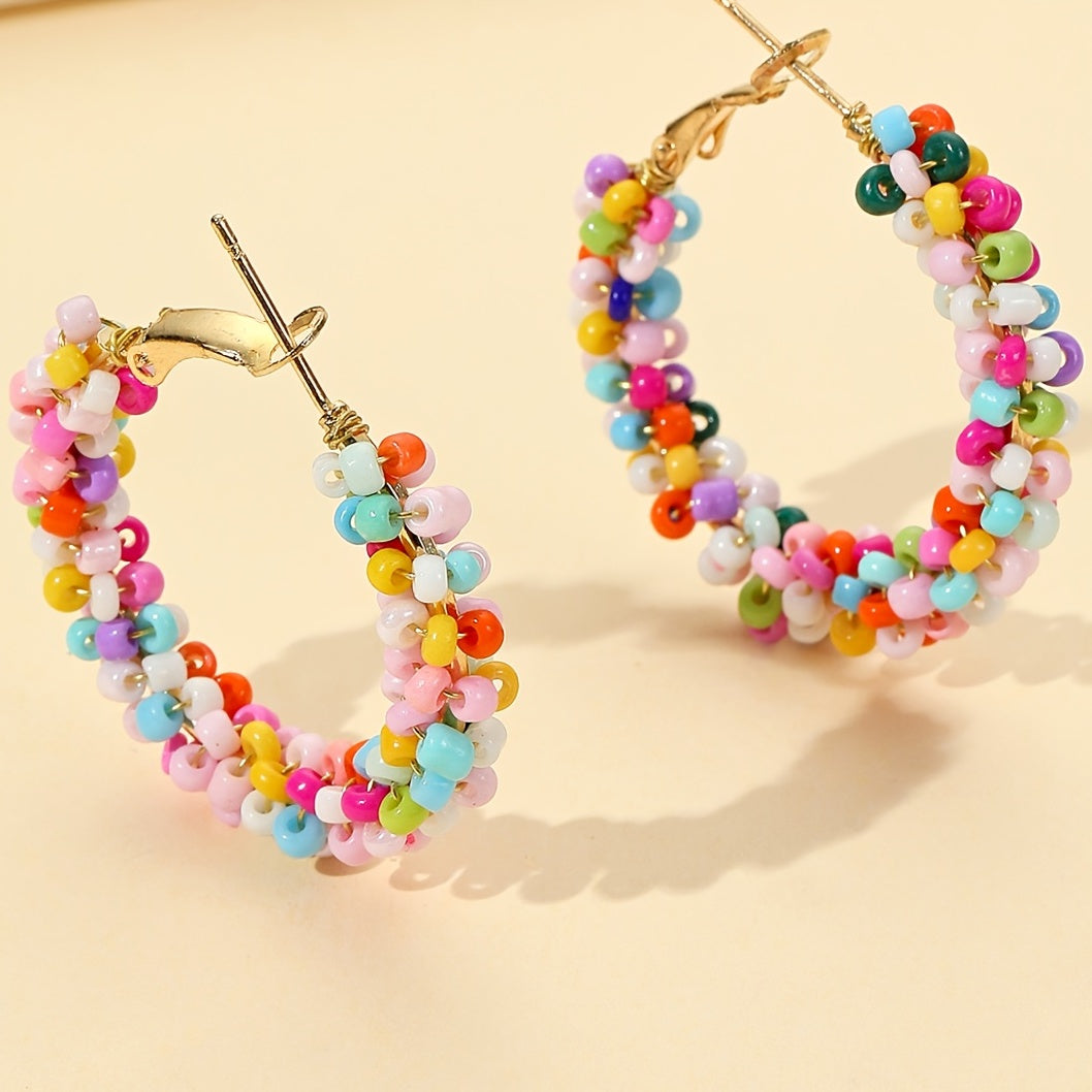 Colorful Rice Bead Hoop Earrings For Women