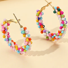 Colorful Rice Bead Hoop Earrings For Women