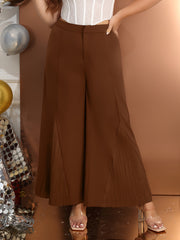  Solid Textured High Rise Wide Leg Trousers
