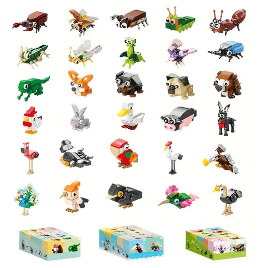 30pcs Animal Building Blocks Set Insects Bird Small Animal Assembly Model