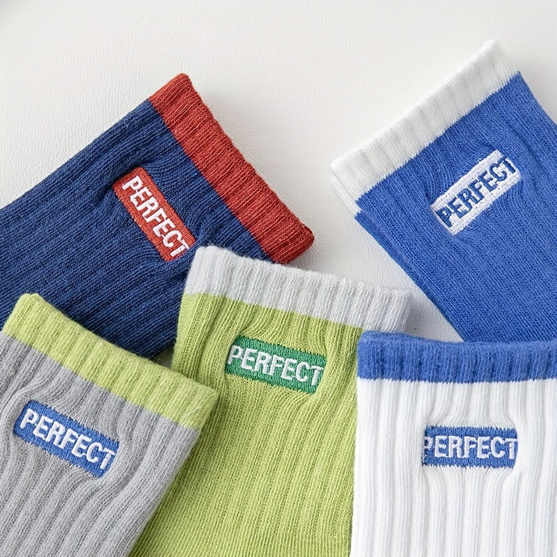 6 Pairs Kids' Embroidered 'PERFECT' Short Socks
