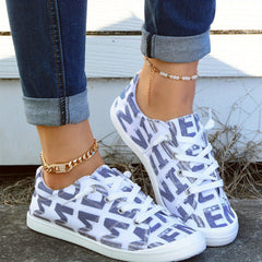 Women's Letter Pattern Casual Skate Shoes Lace Up Anti slip Canvas Shoes