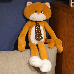 Anime Plush Cat Toy with Long Arms & Expressive Eyes Soft Brown Stuffed Animal