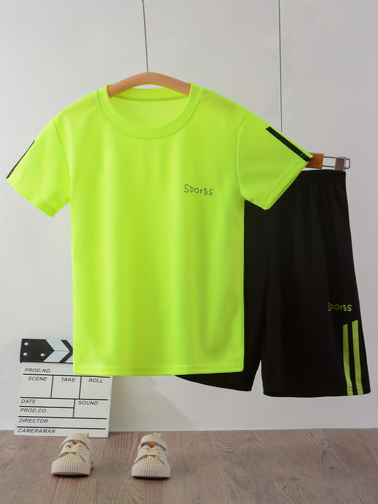 Boy's 2pcs Sports Print T-Shirt & Shorts Set for Summer