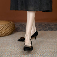 Women's Square Metal Decor Kitten Heels Slip-on Court Pumps