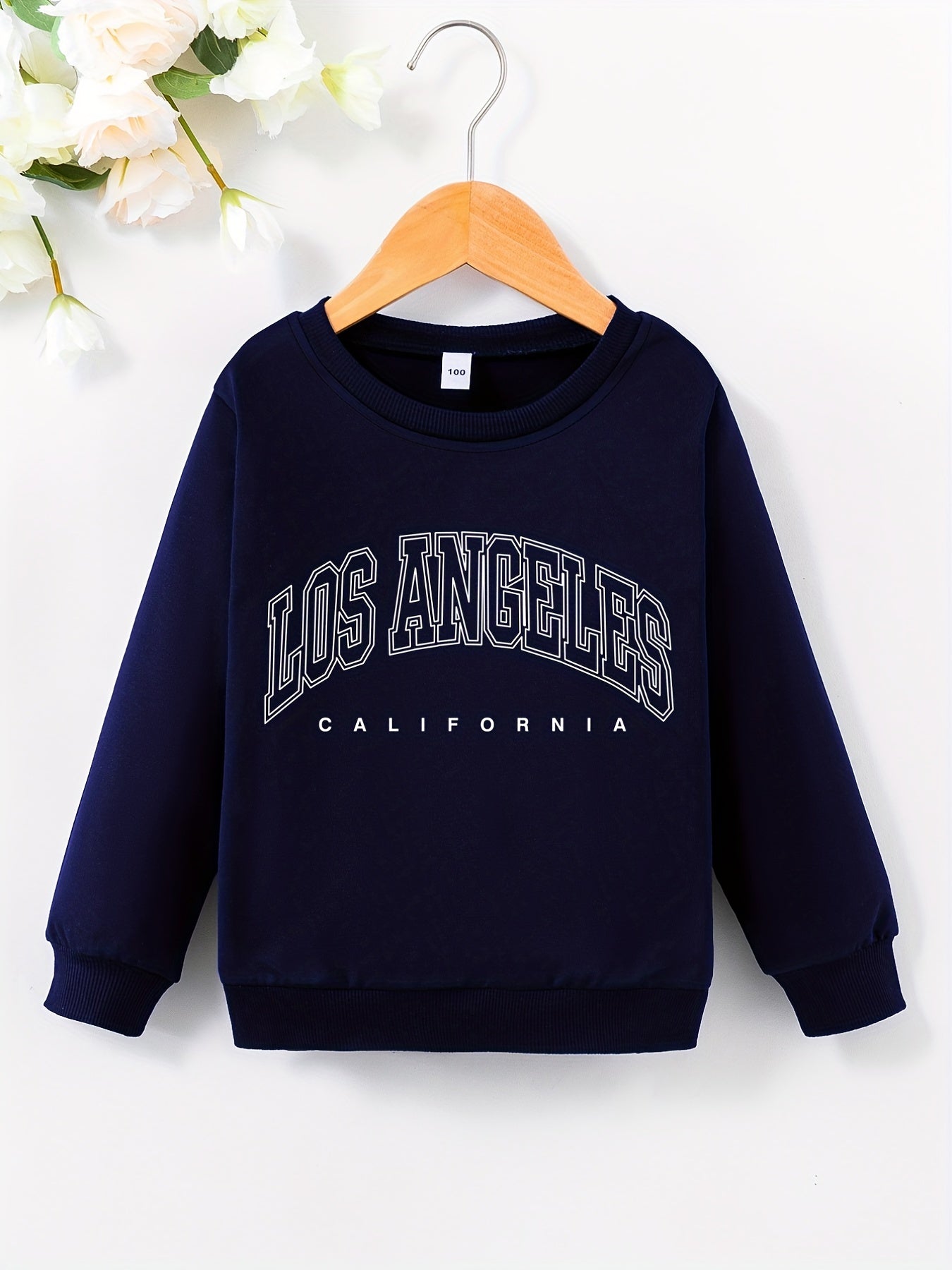 Girls Pullover Los Angeles Letter Print Crew Neck Sweatshirt