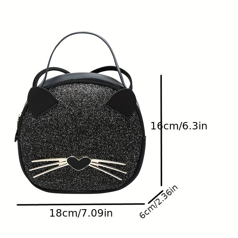 Cartoon Cat Crossbody Bag Small Round Shoulder Bag Coin Purse For Girls
