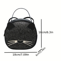 Cartoon Cat Crossbody Bag Small Round Shoulder Bag Coin Purse For Girls