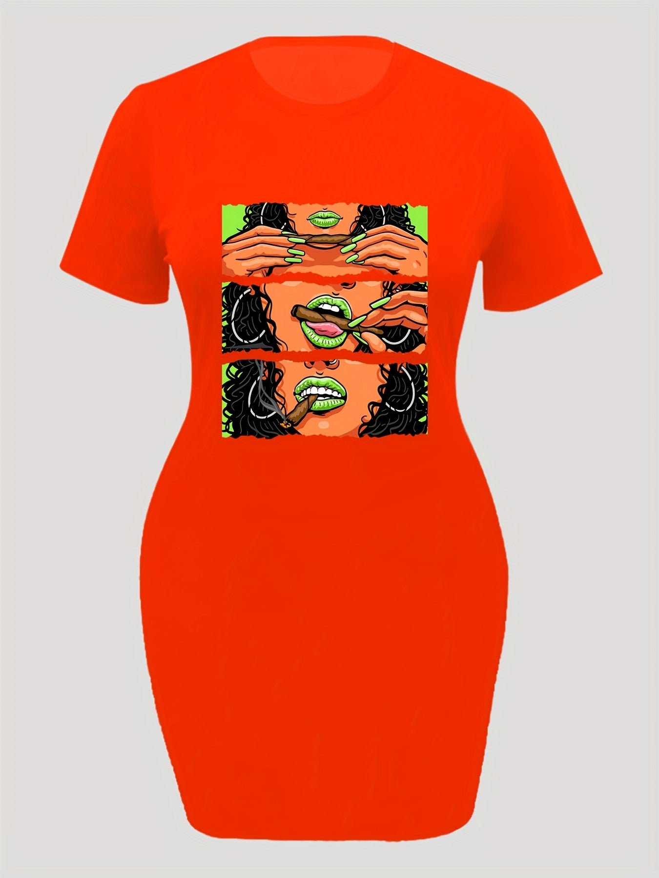  Cartoon Figure Print Short Sleeve Dress