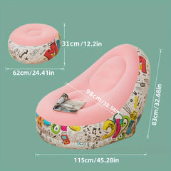 Inflatable Lazy Sofa Chair with Footrest Ottoman Cartoon
