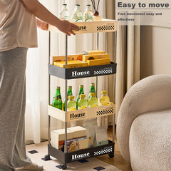 4 Shelf Storage Rack Rolling Utility Cart Movable Storage Book Shelves