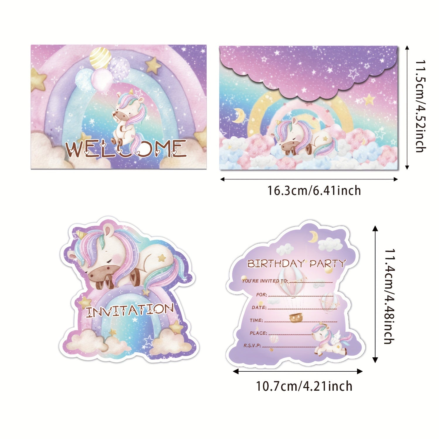 36pcs Unicorn Alien Birthday Invitations Set, Decorate with Envelopes & Stickers