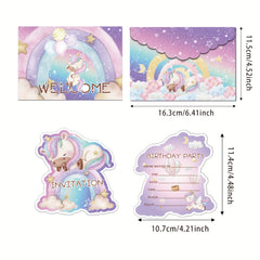 36pcs Unicorn Alien Birthday Invitations Set, Decorate with Envelopes & Stickers