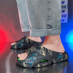 Men's Graphic Print Non Slip Platform Slides