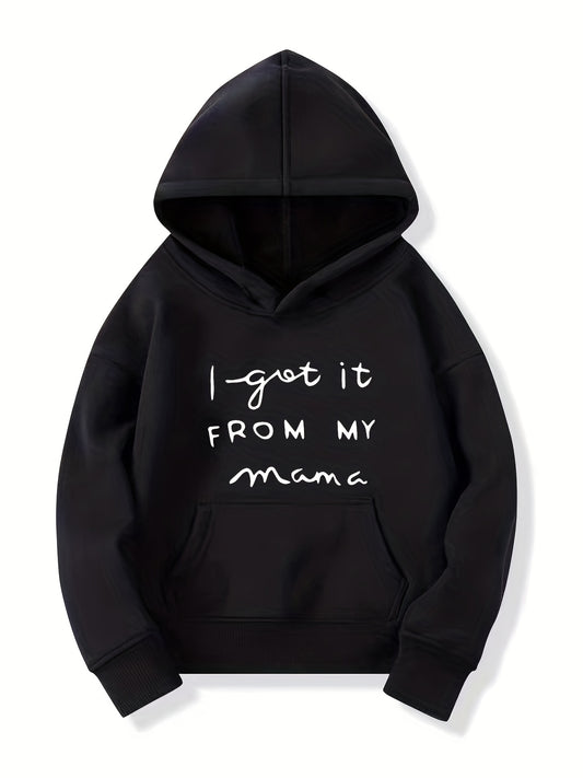 Girls' Mama Print Hooded Sweatshirt Top Youth Long Sleeve Hoodie