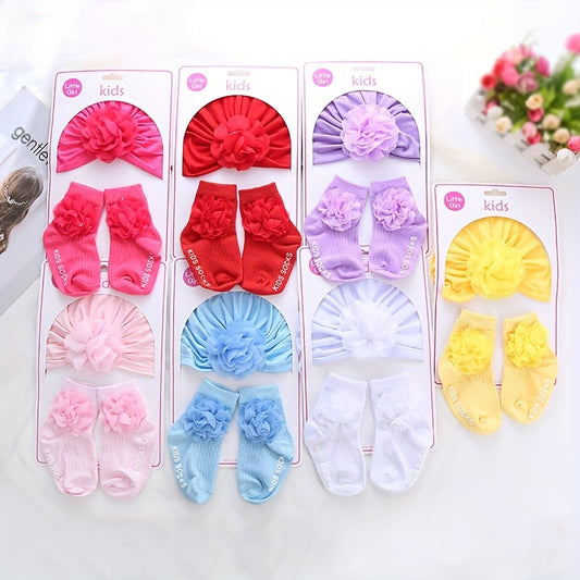 0-3 Year Old Baby Flower Bow Knot Princess Hat & Socks Set