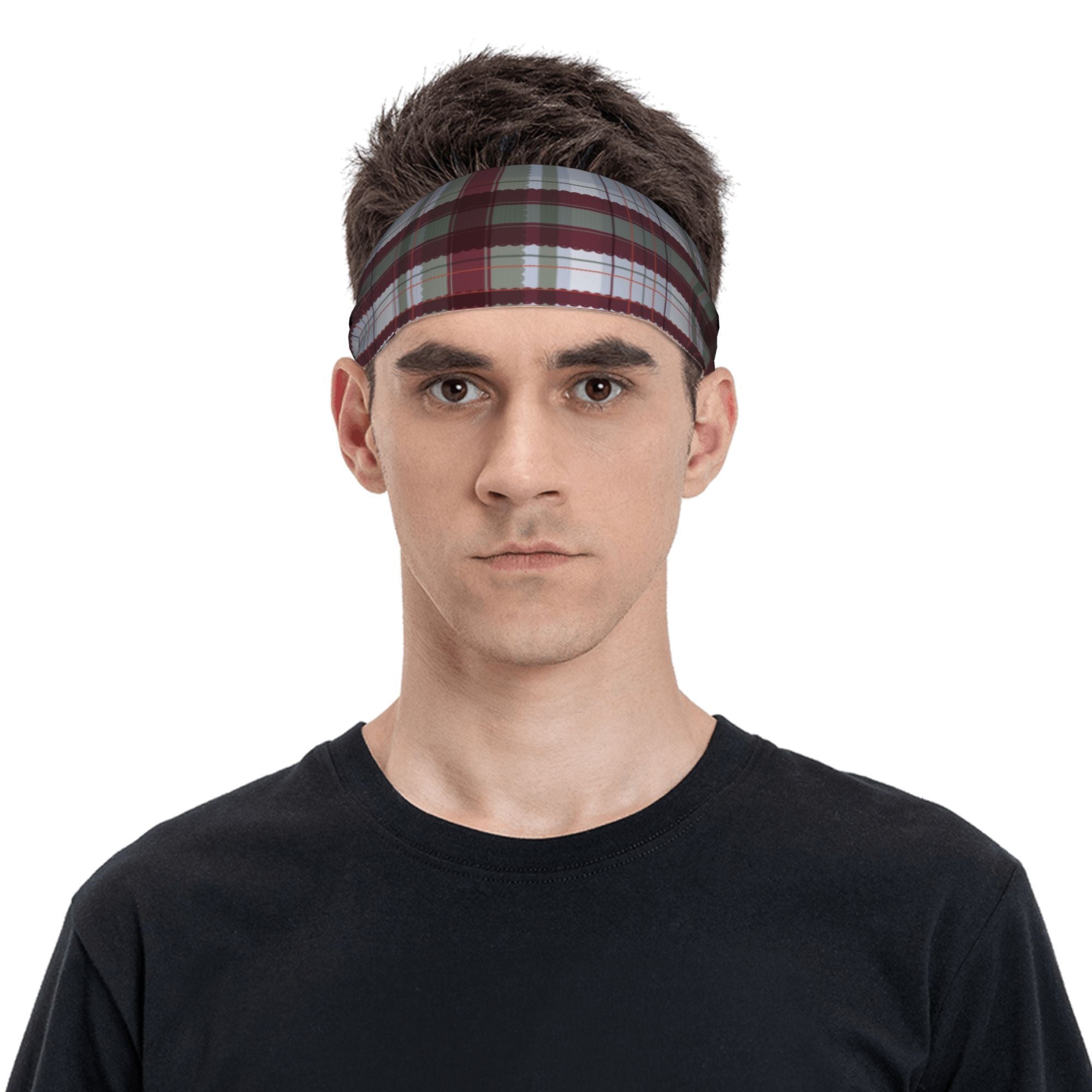 Check Plaid Headband for Sports & Casual Wear Green & Checkered Pattern