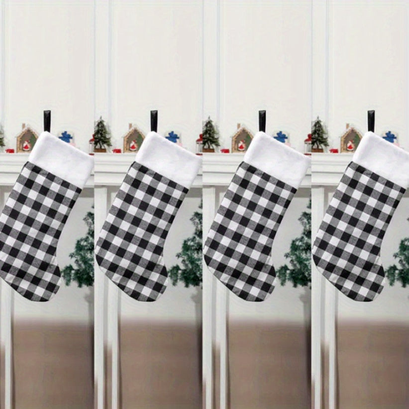 Checkered Velvet Christmas Stocking Gift Bag