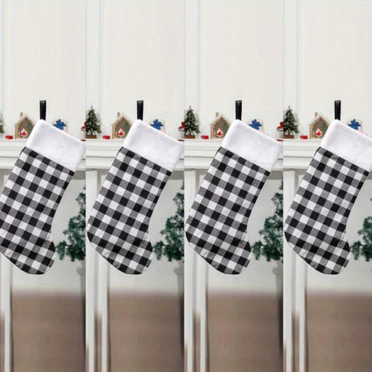 Checkered Velvet Christmas Stocking Gift Bag