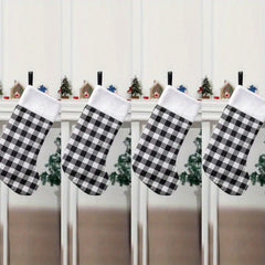 Checkered Velvet Christmas Stocking Gift Bag