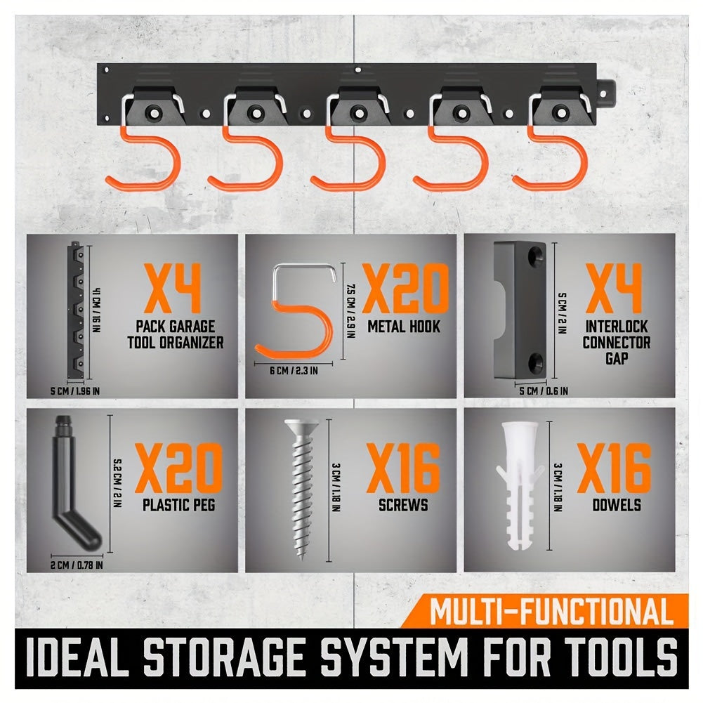 80pcs Garage Storage Organizer Set with Adjustable Wall Mounted Tool Rack