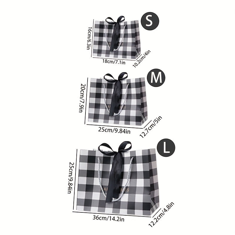 Party Birthday Gift Bag Plaid Pattern 3 Sizes With Ribbon Handbag