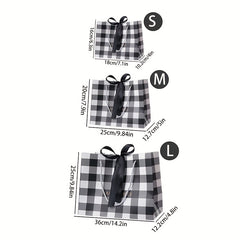 Party Birthday Gift Bag Plaid Pattern 3 Sizes With Ribbon Handbag