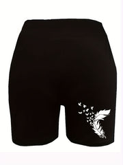 Women's Plus Feather Print High Rise Biker Shorts