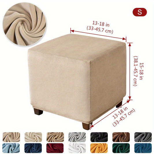 Velvet Square Ottoman Slipcover Elastic All-inclusive Stool Cover
