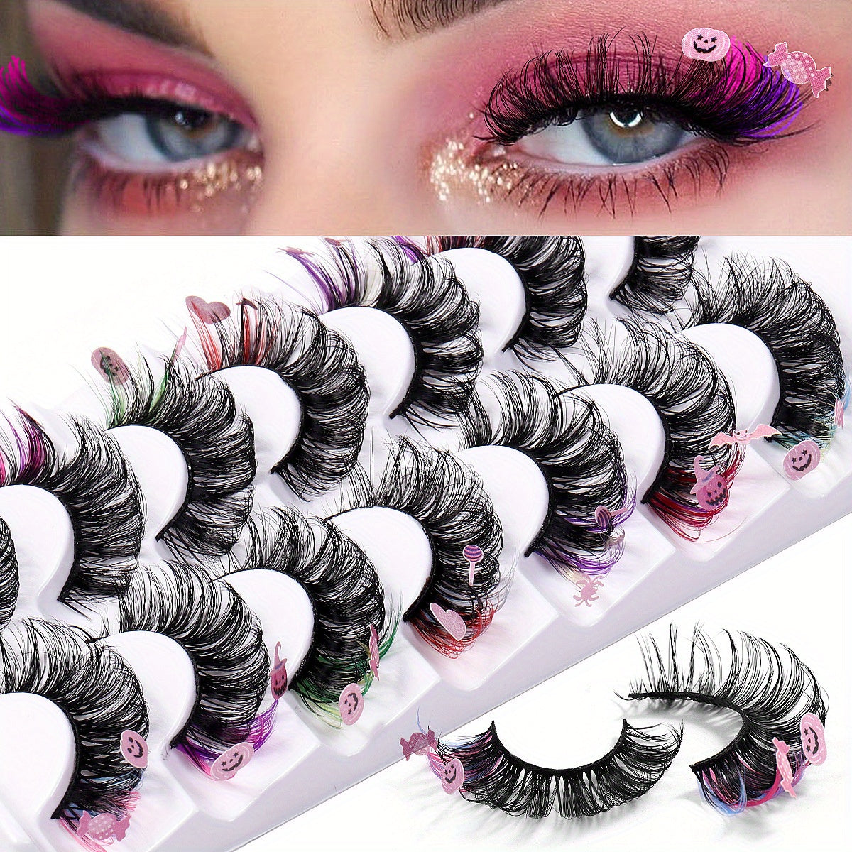 7 Pairs Colorful Dramatic False Eyelashes for Party Halloween Makeup