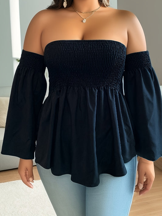  Sexy Blouse Women's Plus Solid Off Shoulder Bell Sleeve Top