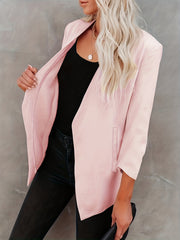  Solid Long Sleeve Open Front Workwear Blazer
