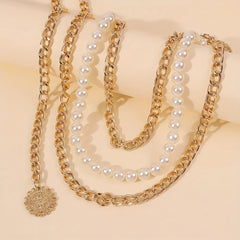 Metal Waist Chain Faux Pearl Dress Chain Pendant Tassel Jewelry