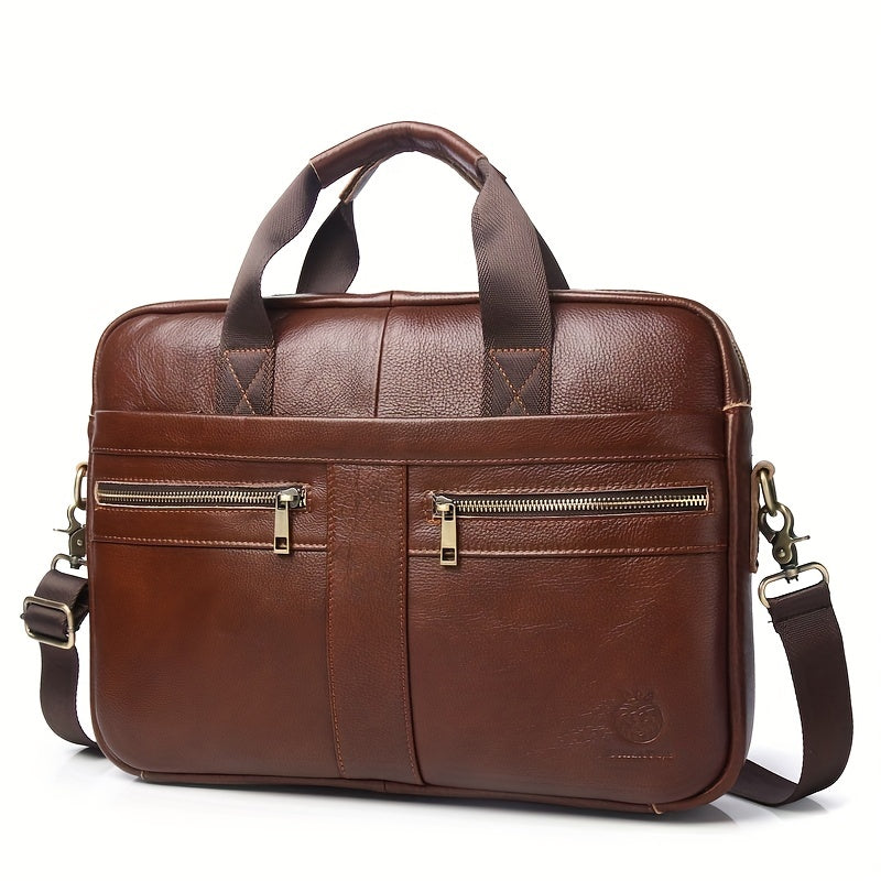 Men's Leather Briefcase Large Capacity Shoulder Bag Computer Handbag