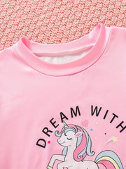 Unicorn Pattern Outfit 2pcs Top & Pants Set for Girls