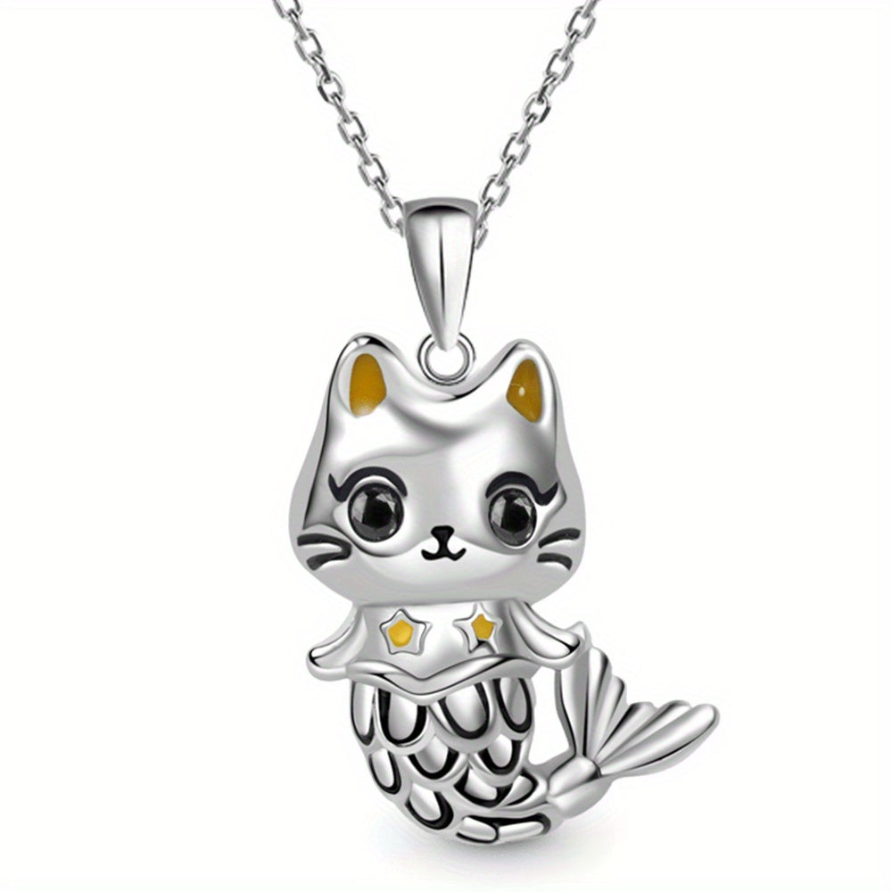Mermaid Kitten Pendant Necklace Charm Women's Jewelry
