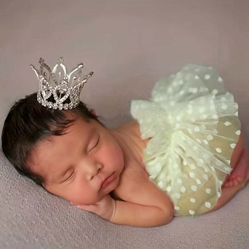 2pcs Crown Green Lace Skirt Newborn Photography Set
