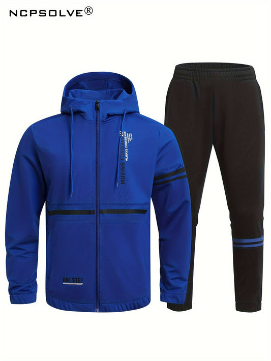 Men's Jersey Suit Hooded Zipper Jacket And Casual Pants
