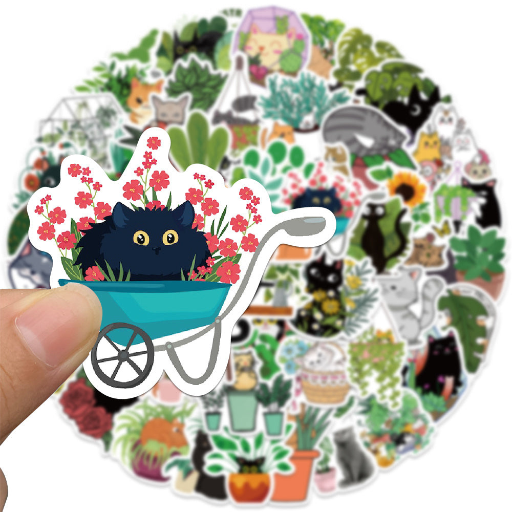 50pcs Cartoon Cat & Plant Graffiti Sticker Set