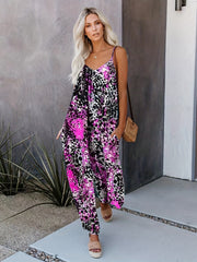 Leopard Print Wide Leg Cami Jumpsuit Boho Sleeveless Jumpsuit