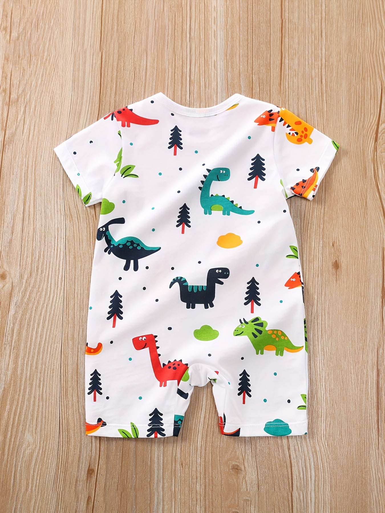 Dinosaur Print Cotton Short Sleeve Romper Jumpsuit