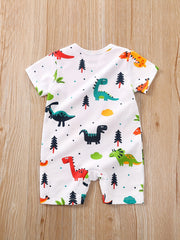 Dinosaur Print Cotton Short Sleeve Romper Jumpsuit